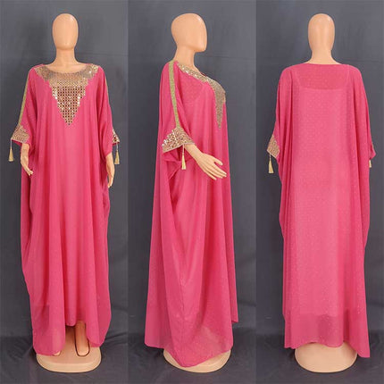 Wholesale Muslim Women's Plus Size Burqa Chiffon Drop Plastic Dress Two Piece Set