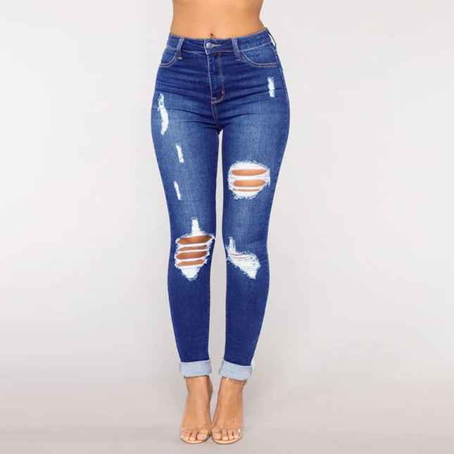 Trendy Fashion Ripped Washed Damen Jeans
