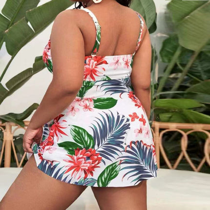 Wholesale Women's Plus Size Two-piece Swimsuit Printing Multilayer Ruffle Bikini