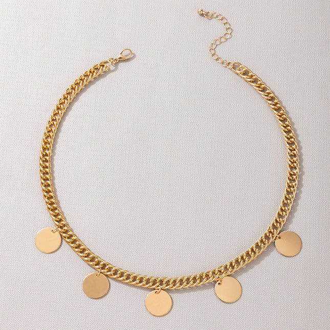 Wholesale Fashion Alloy Disc Single Layer Gold Necklace