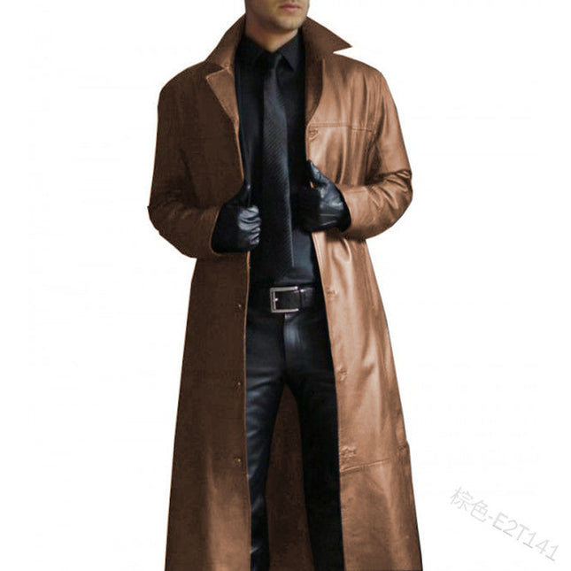 Men's Trench Coat Leather Long Leather Jacket Coat
