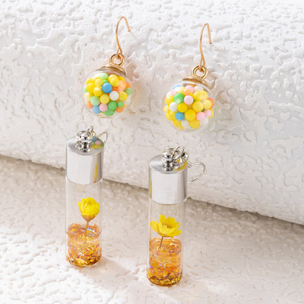 Plant Dried Flowers Glass Bottle Flower Earrings Handmade Jewelry Earrings