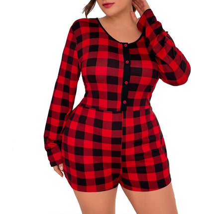 Wholesale Plus Size Ladies Homewear Red Check Long Sleeve Pajamas