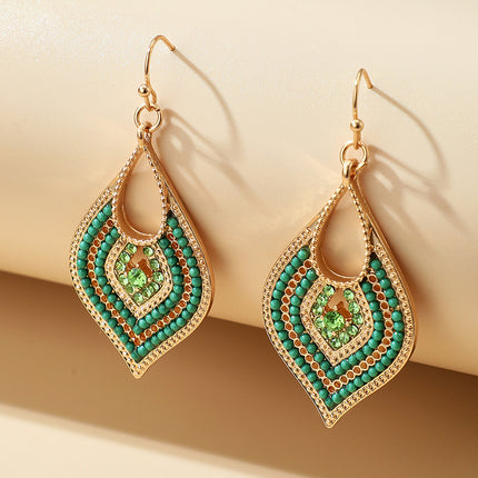 Indian Rice Bead Leaf Earrings Fashion Stud Earrings