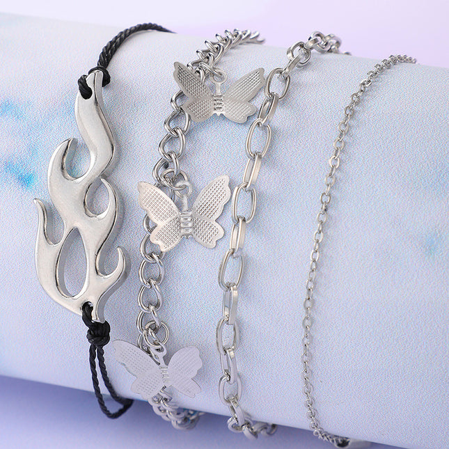 Wholesale Fashion Four Flame Braided Silver Butterfly Bracelets