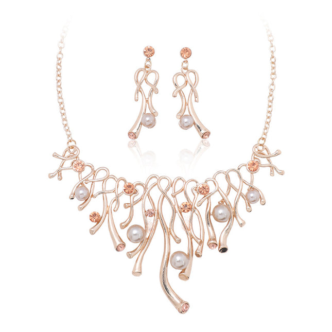 Großhandel Mode Perlenkette Ohrringe Zweiteiler Hochzeitsschmuck