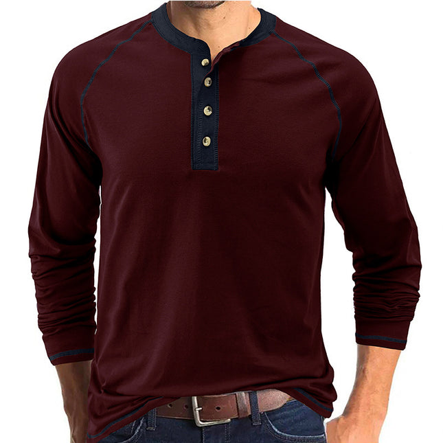 Camiseta casual de manga larga de color sólido de otoño invierno para hombre