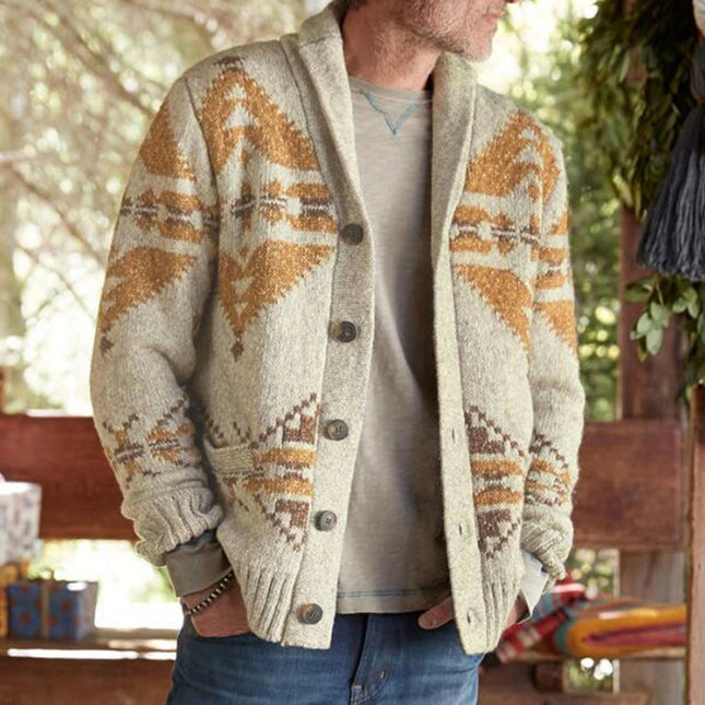 Chaqueta de manga larga con suéter jacquard para hombre de otoño invierno