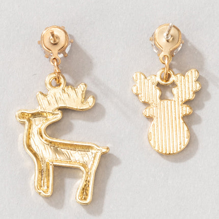 Christmas Elk Drop Oil Asymmetric Animal Rhinestone Earrings
