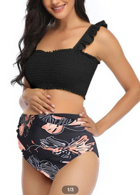 Wholesale Maternity Bikini Print Shirring Smocking Two-Piece Swimsuit