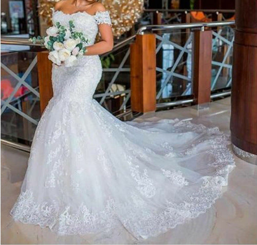 Wholesale Bride Off Shoulder Slim Fit Mermaid Trailing Wedding Dress