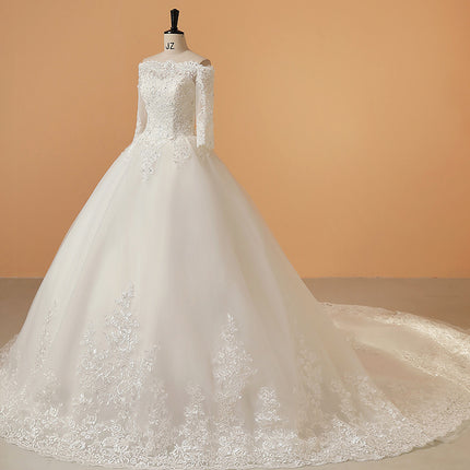 Wholesale Bridal Long Sleeve White Princess Slim Tail Wedding Dress