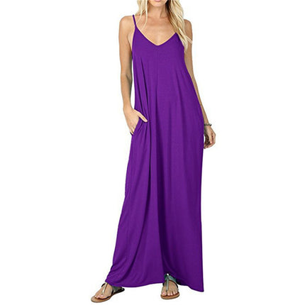 Wholesale Women's Sexy Solid Color Casual Pocket Sling Long Dress