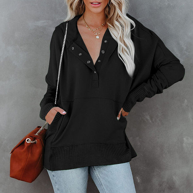 Casual Thread Stitching Button Hooded Dolman Sleeve Hoodie