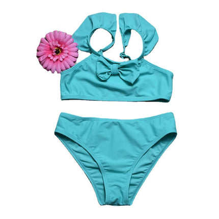 Wholesale Kids Bikini Solid Color Ruffle BacklessTwo-Piece Swimsuit