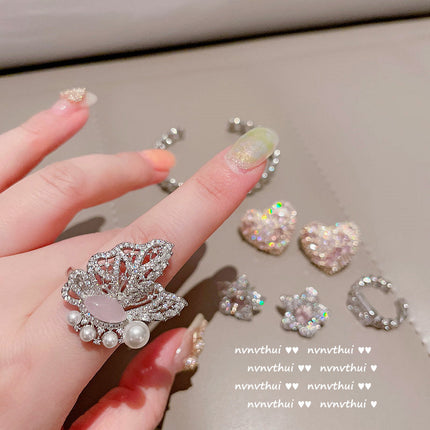 Herz-Ohrringe 18K Gold Opal Schmetterling Zirkon Blume Ohrringe Set