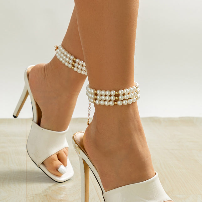 Handmade Round Bead Geometric Pearl Beaded Anklet