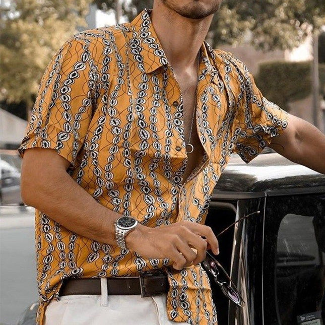 Wholesale Men's Summer Casual Lapel Printed Short Sleeve Shirts Tops