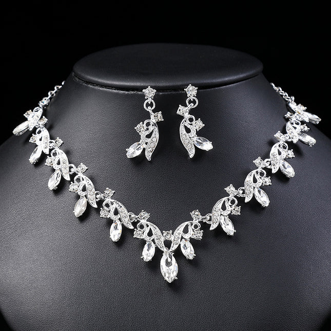 Conjunto de pendientes de collar nupcial, cadena de clavícula de cristal, conjunto de dos piezas para mujer