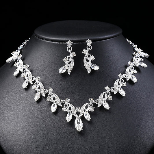 Bridal Necklace Earrings Set Crystal Clavicle Chain Female Two-piece Set