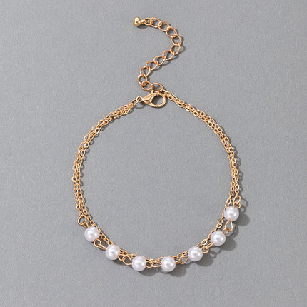 Pearl Beaded Chain Double Layer Anklet