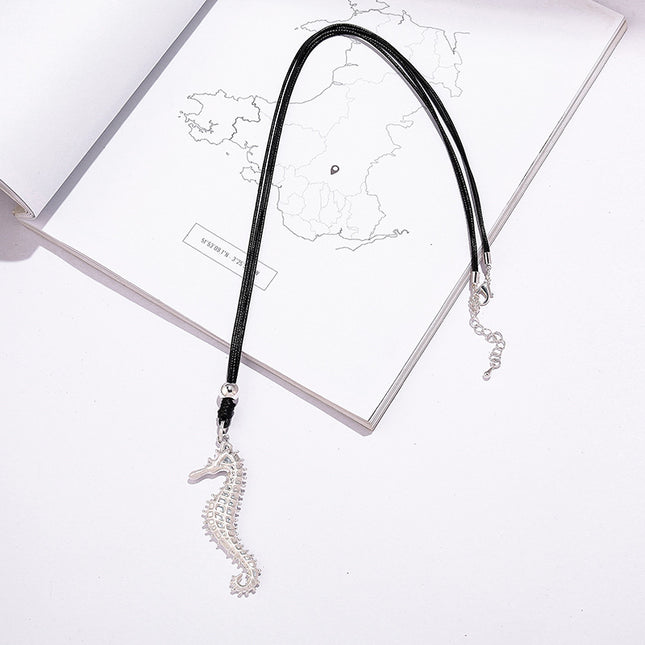 Wholesale Women's Fashion Seahorse Pendant Geometric Metal Long Necklace