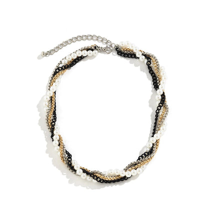 Gewickelte Faux-Perlen-Schlüsselbein-Halskette Metall-Ketten-Halsband