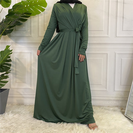 Fashion Simple Ladies Solid Color Muslim Dress
