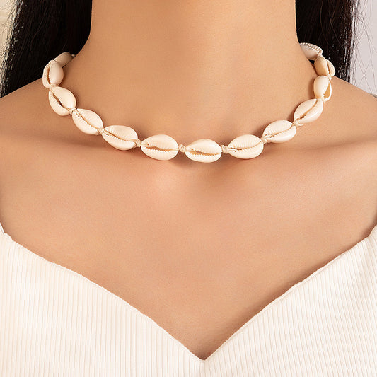 Metal Shell Pendant Single Layer Necklace Braided Adjustable Clavicle Chain