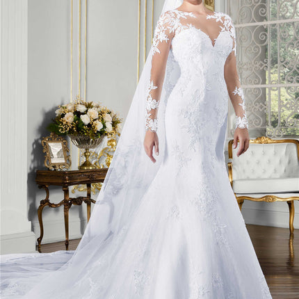 Wholesale Bride Long Sleeve Double Shoulder Lace Mermaid Wedding Dress