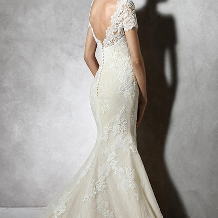 Wholesale Bridal Tail Lace Short Sleeves Waist Mermaid Wedding Dress