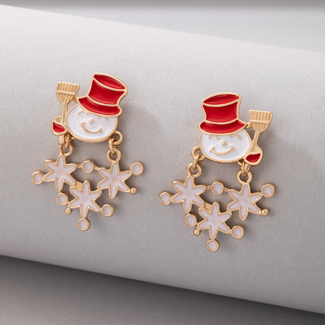 Christmas Snowman Oil Drop Earrings Alloy Broom Hat Snowflake Cartoon Earrings