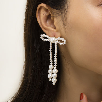Wholesale Fashion Pearl Bow Knot Earrings Beaded Tassel Earrings