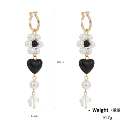 Wholesale Fashion Black and White Oil Drip Pearl Full Earrings Set