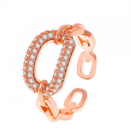 Anillo de cadena hueco de diamantes de imitación anillo de dedo abierto cuadrado de moda