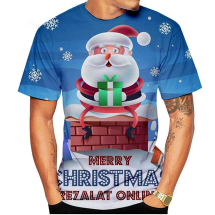 Lässiges Kurzarm-Druck-T-Shirt für Sommer-Weihnachtsmann-Männer