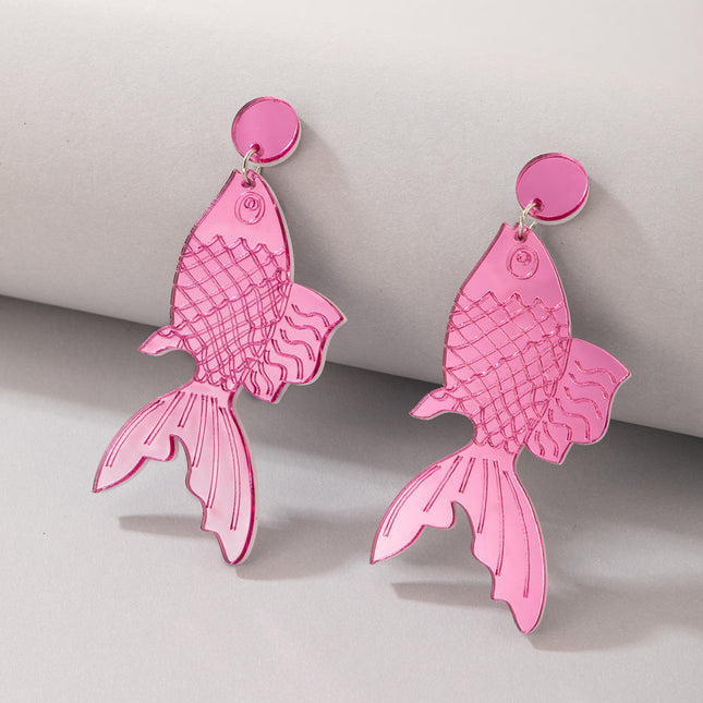 Pink Cute Fish Fun Geometric Animal Earrings