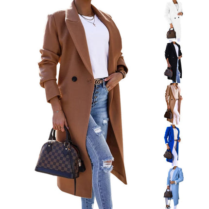 Wholesale Ladies  Fall/Winter Lapel Button Slit Wool Jacket Coat