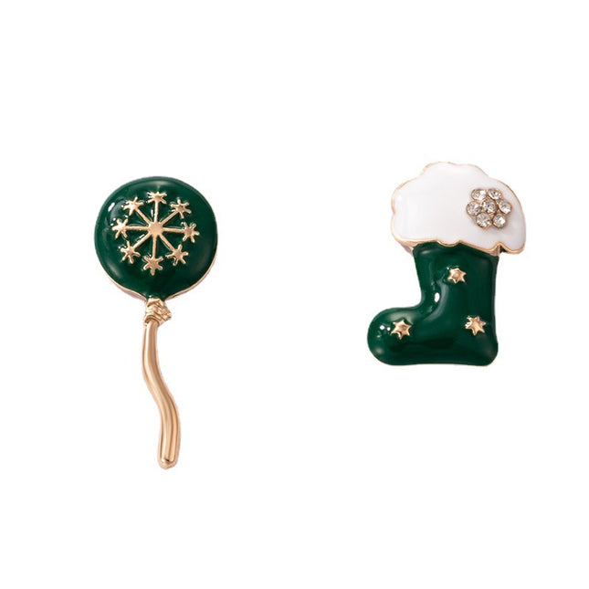 Grüne Tropfen-Öl-Schneeflocke-Ballon-asymmetrische Diamant-Socken-Karikatur-Ohrringe
