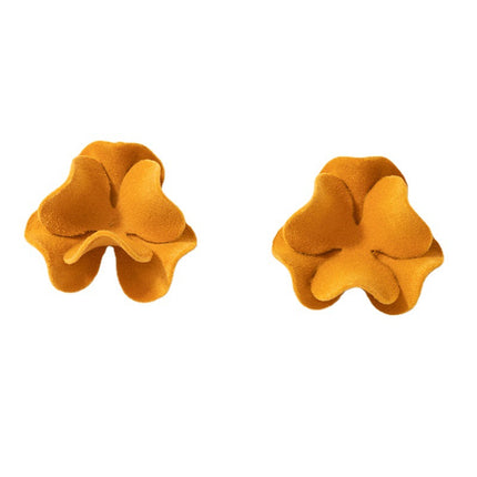 Großhandelskleeblatt-Gelb-Imitat-Veloursleder-Blumenbolzen-Ohrringe
