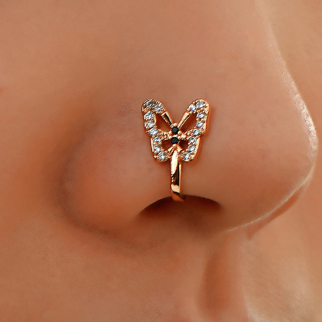 Comercio al por mayor damas en forma de U nariz falsa anillo mariposa nariz espárragos