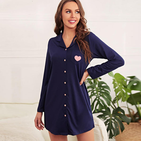 Women's Pajamas Dress Printed Cardigan Spring Summer Short Sleeve Nightdress