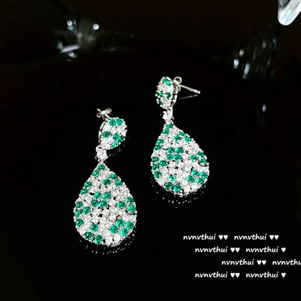 Flower Ring 18K Gold Plated Emerald Drop Zircon Earrings