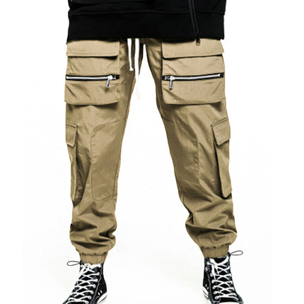 Pantalones cargo multibolsillos de cintura alta con cordón de gran tamaño para hombre