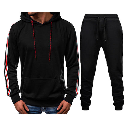 Wholesale Men's Casual Splicing Pullover Hooded Hoodies Joggers Two Piece Set