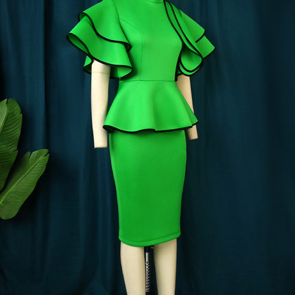 Wholesale Women's Ruffle False Two-Piece Wrap Hip Dress