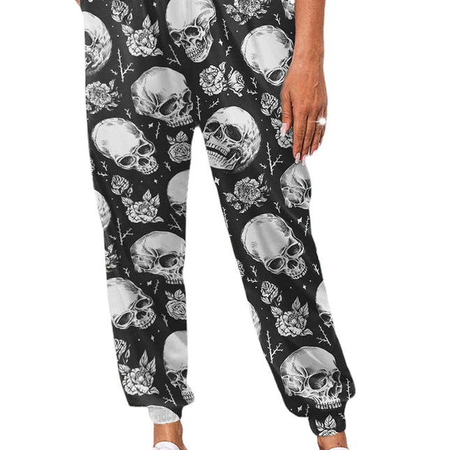 Wholesale Ladies Casual Halloween Skull 3D Print Straight Leg Joggers