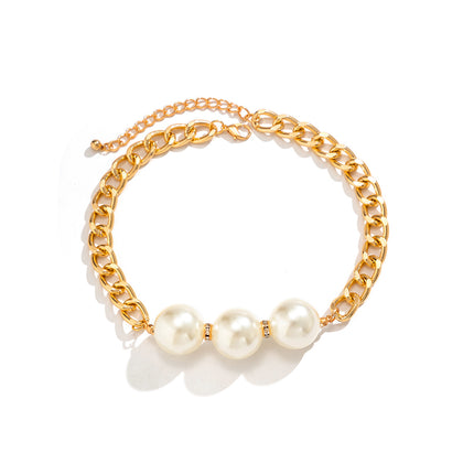 Faux Pearl Clavicle Simple Beaded Double Layer Necklace