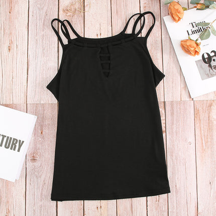 Wholesale Ladies Solid Color V-Neck Hollow Sleeveless Camisole Vest