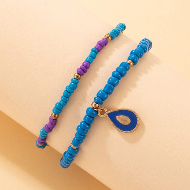 Water Drop Blue Oil Drop Rice Bead Beaded Double Layer Bracelet